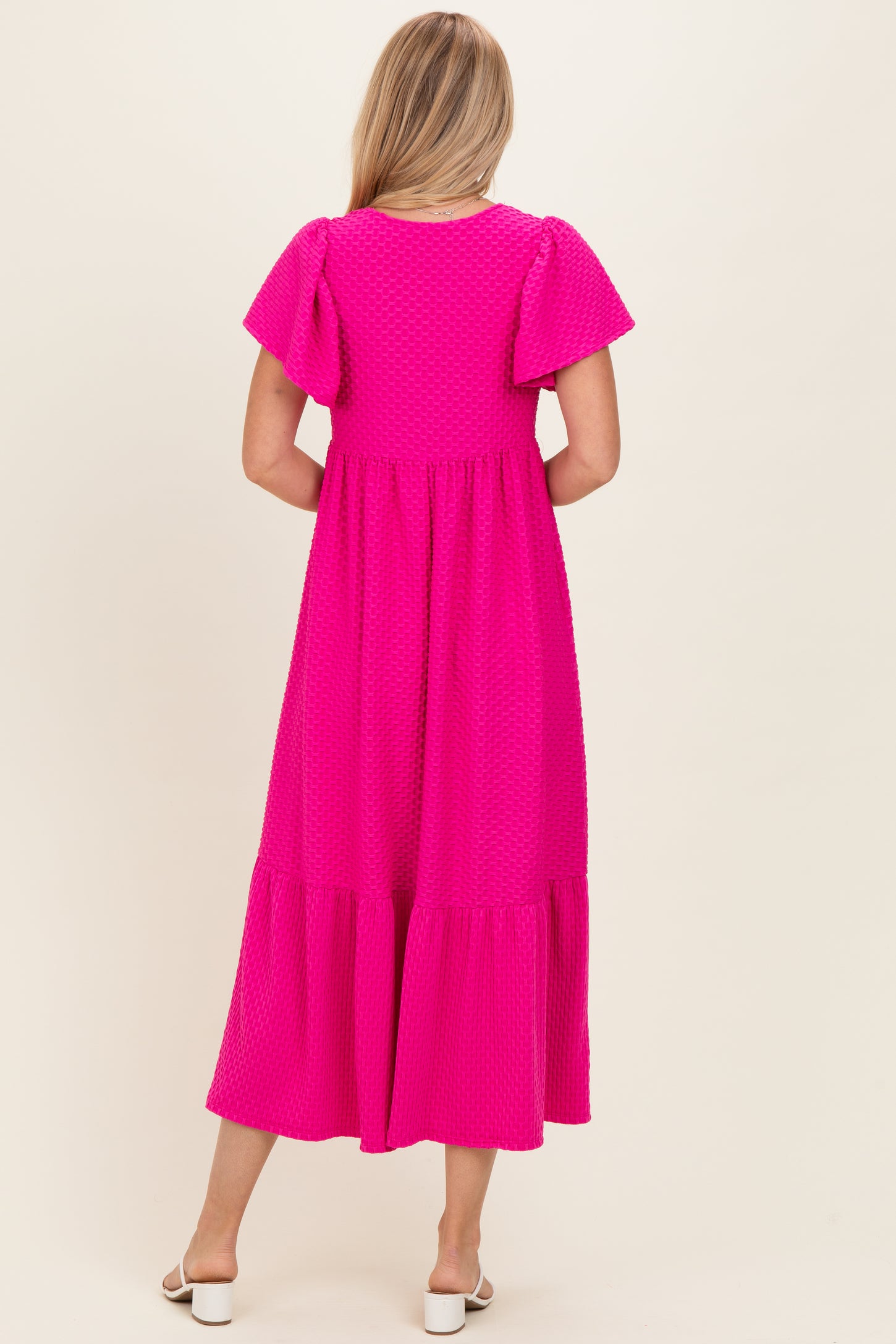 Fuchsia Textured Ruffle Hem Maxi Dress
