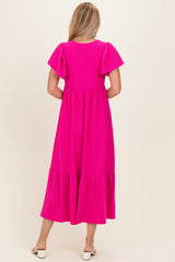 Fuchsia Textured Ruffle Hem Maxi Dress