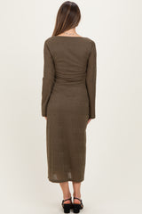 Olive Lace Jacquard Long Sleeve Maternity Midi Dress
