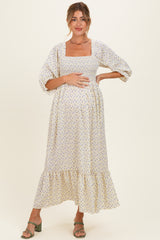 Cream Floral 3/4 Sleeve Maternity Maxi Dress