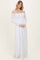 woman wearing a white off-the-shoulder long sleeve lace maxi dress