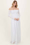 White Floral Lace Long Sleeve Off Shoulder Maxi Dress