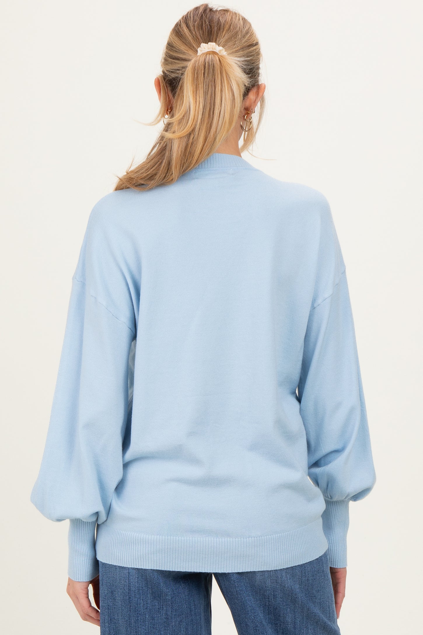 Blue Fine Knit Balloon Sleeve Maternity Sweater