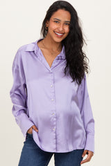 Lavender Satin Button Up Maternity Blouse