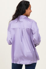 Lavender Satin Button Up Maternity Blouse