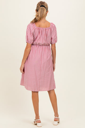 Red Gingham Square Neck Maternity Dress