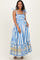 Blue Striped Shoulder Tie Printed Hem Maternity Midi Dress