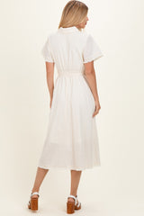 Beige Button Down Frayed Midi Dress