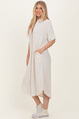 Natural Button Down Midi Shirt Dress