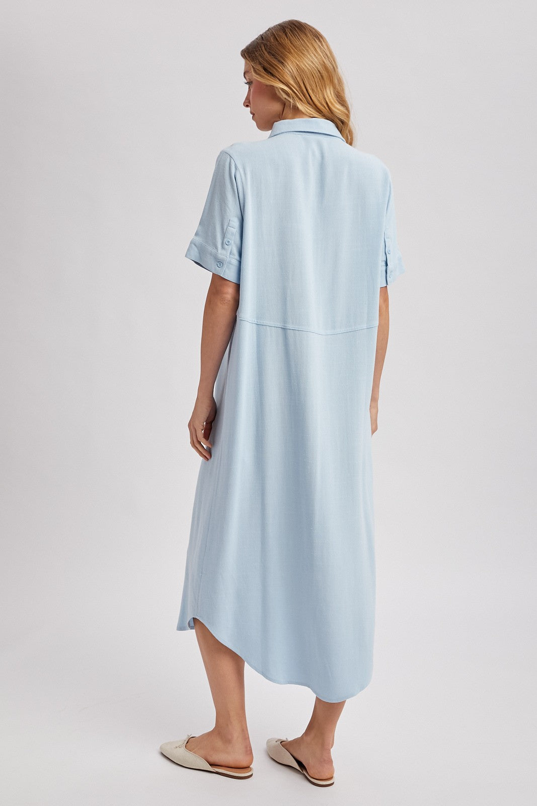 Light Blue Button Down Midi Shirt Dress