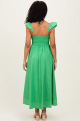 Green Cutout Seam Detail Midi Dress