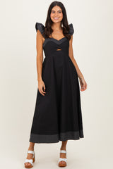 Black Cutout Seam Detail Maternity Midi Dress