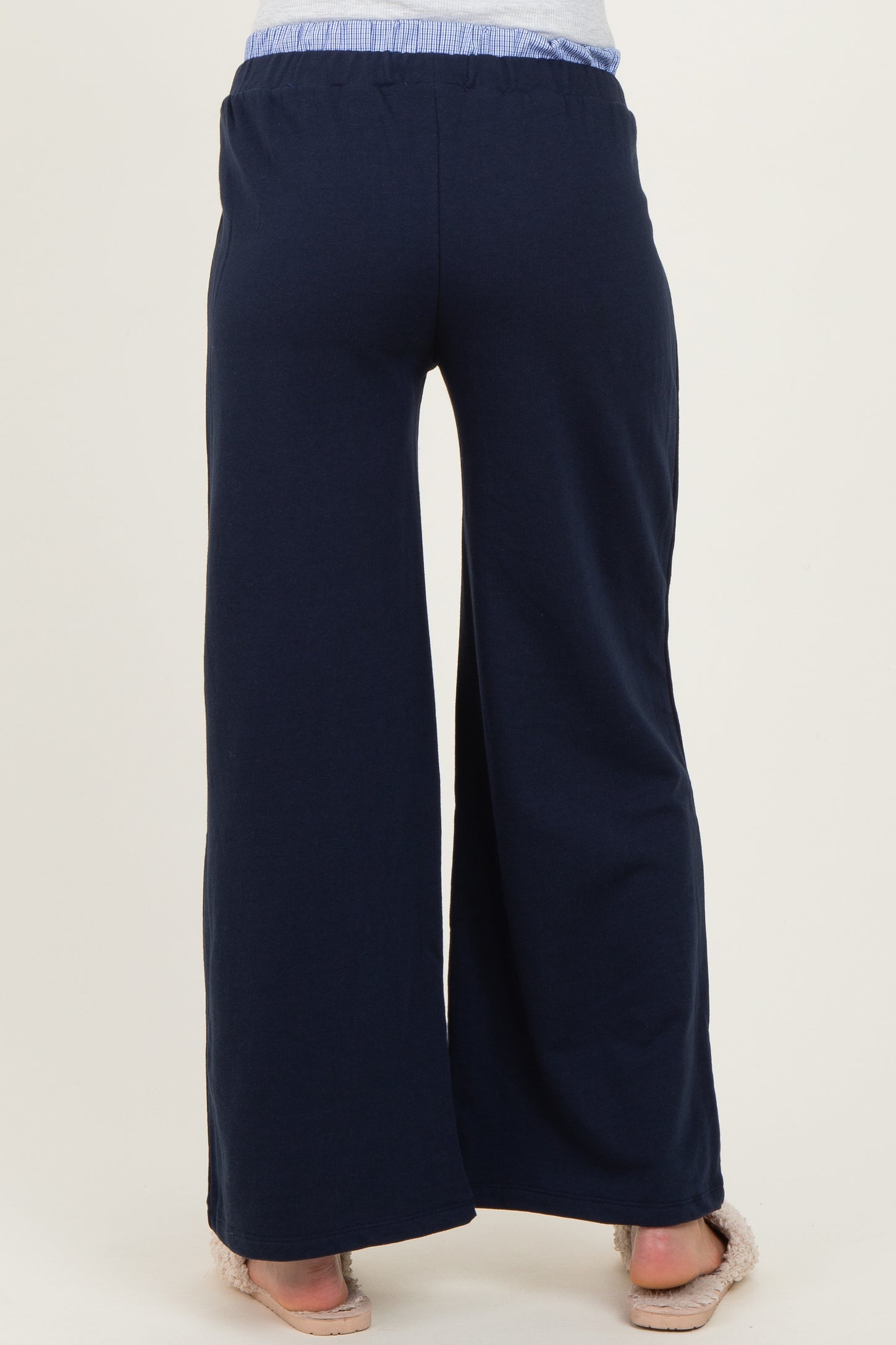 Navy Contrast Waistband Maternity Lounge Pants