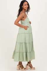 Sage Embroidered Ruffle Tiered Maternity Maxi Dress