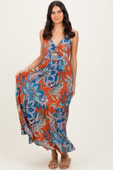 Cinnamon Floral Twist Front Cutout Maxi Dress