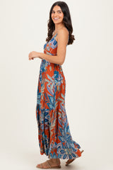 Cinnamon Floral Twist Front Cutout Maxi Dress