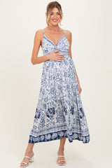 Ivory Floral Twisted Front Maternity Maxi Dress