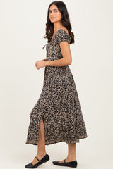 Black Floral Twisted Back Cutout Midi Dress