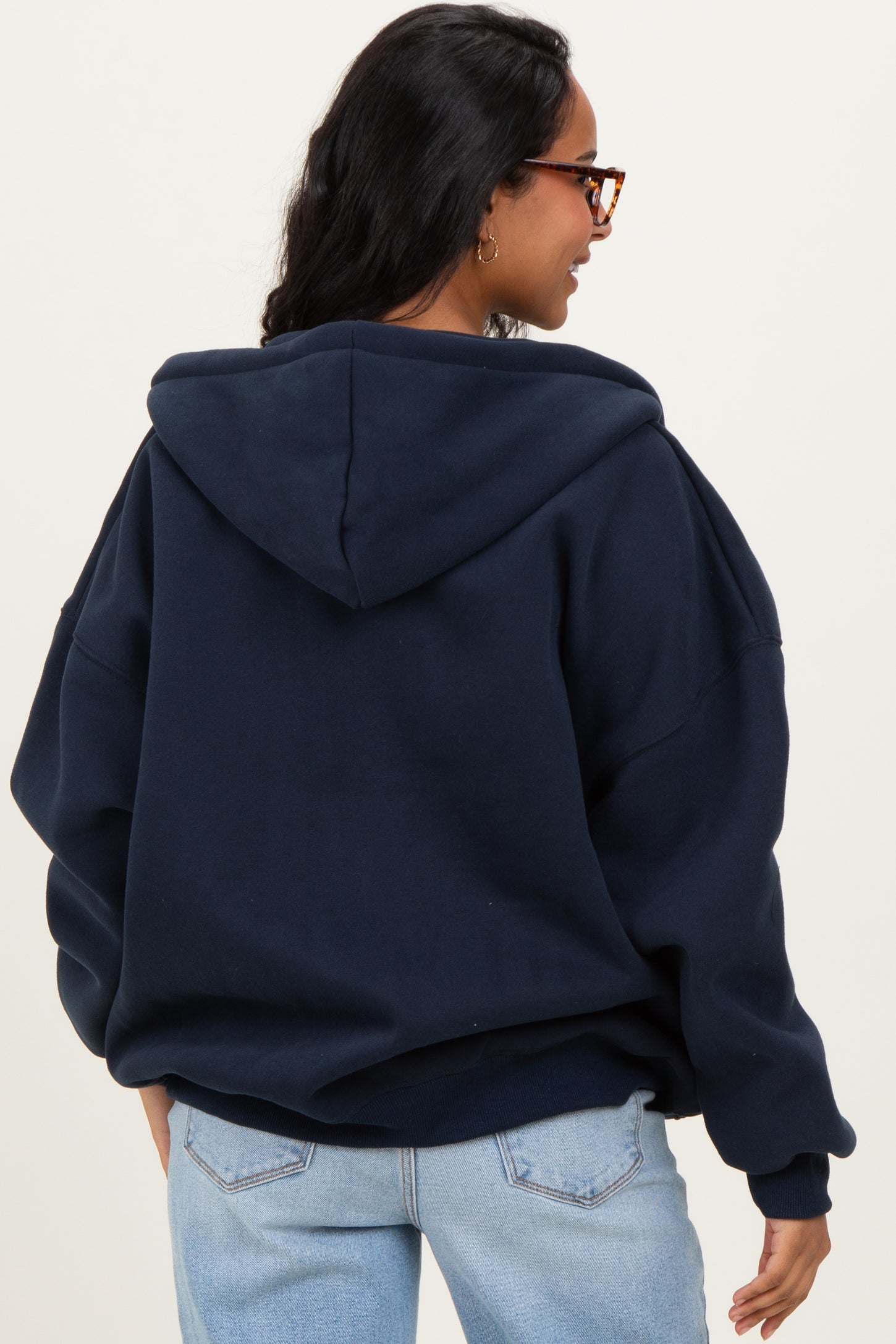 Navy Oversized Maternity Zip Up Hoodie