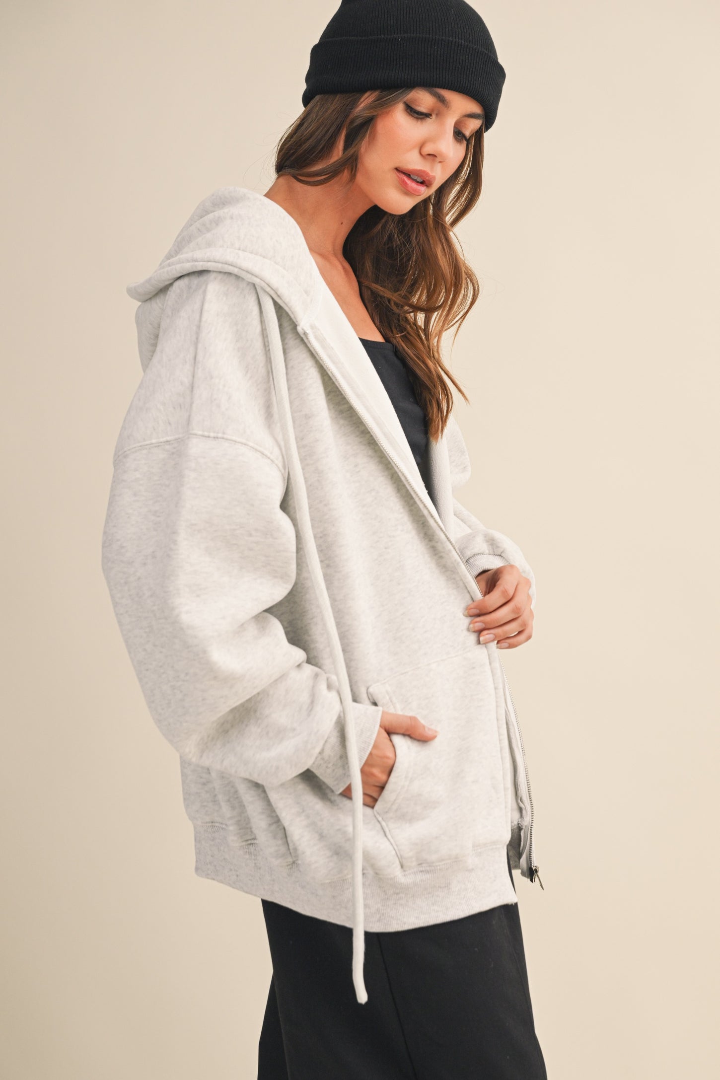 Light Grey Oversized Zip Up Hoodie