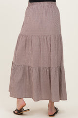 Brown Gingham Tiered Maternity Maxi Skirt