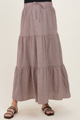 Brown Gingham Tiered Maternity Maxi Skirt