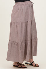 Brown Gingham Tiered Maternity Maxi Skirt