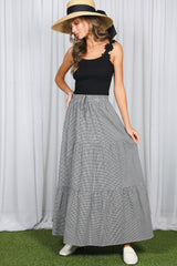 Black Gingham Tiered Maternity Maxi Skirt