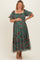 Forest Green Rose Print Tulle Overlay Maternity Plus Midi Dress