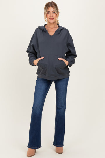 Ash Grey Split Neckline Maternity Hoodie