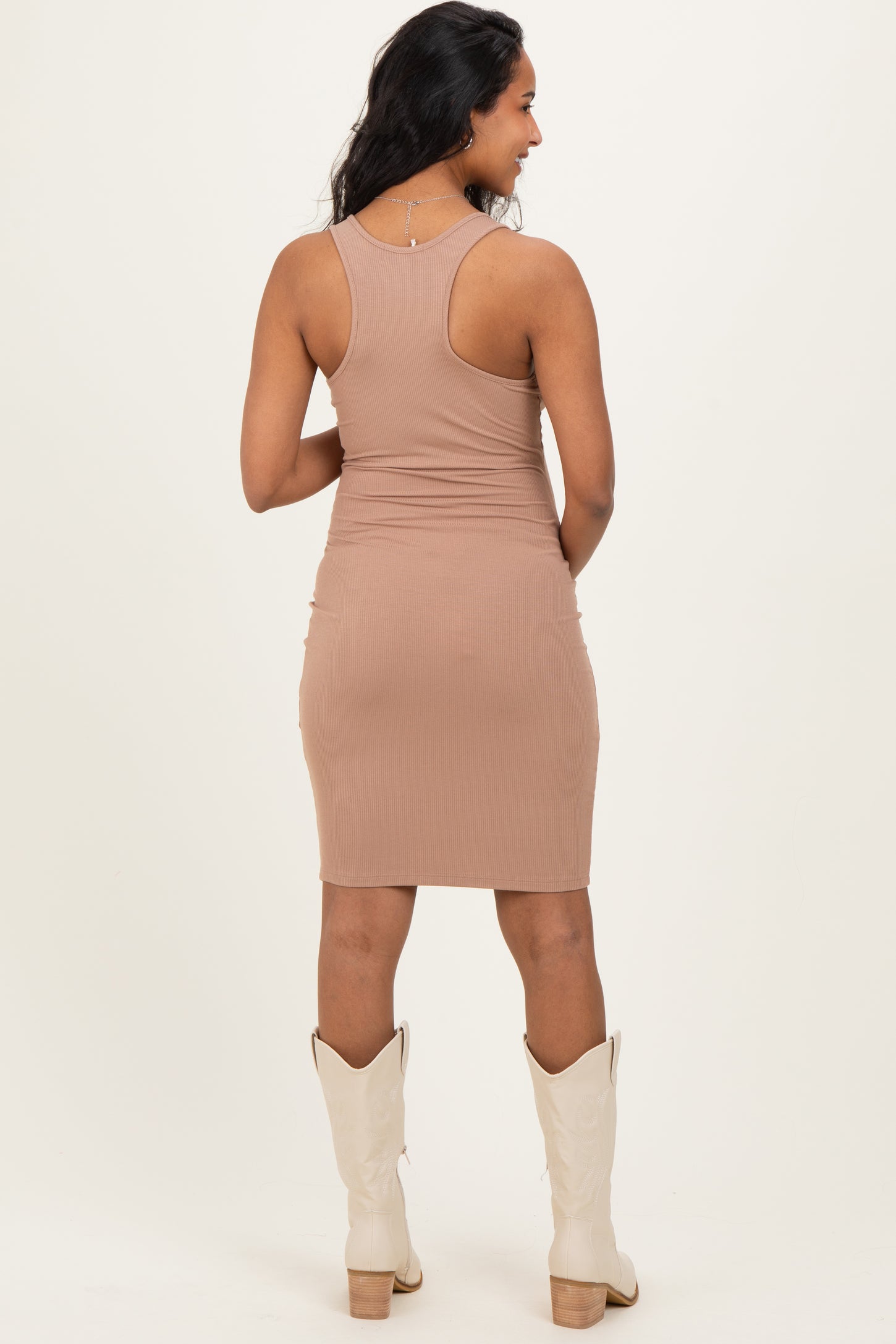 Light Taupe Rib Knit Sleeveless Maternity Dress