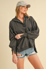 Charcoal Snap Button Pullover Henley Maternity Sweatshirt
