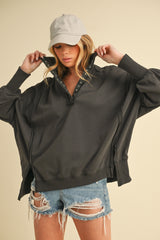 Charcoal Snap Button Pullover Henley Sweatshirt