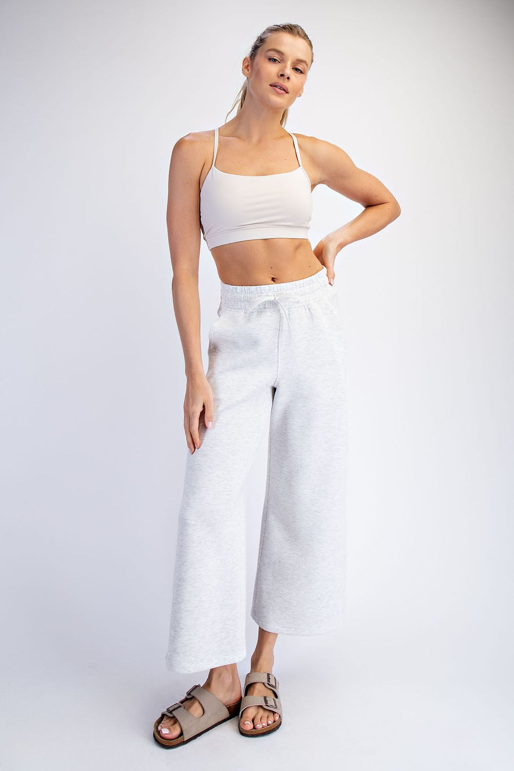 Light Heather Grey Ankle Wide Leg Lounge Pants