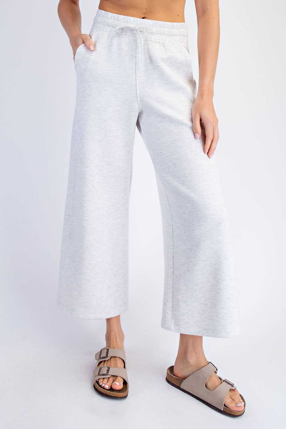 Light Heather Grey Ankle Wide Leg Lounge Pants