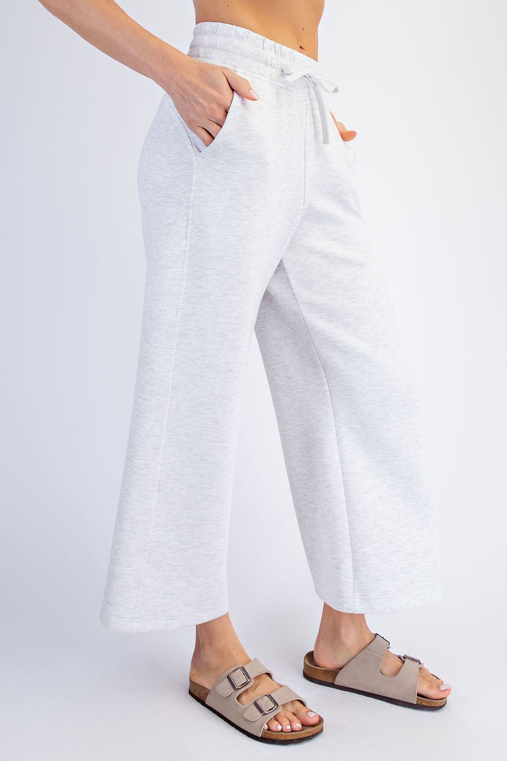 Light Heather Grey Ankle Wide Leg Lounge Pants