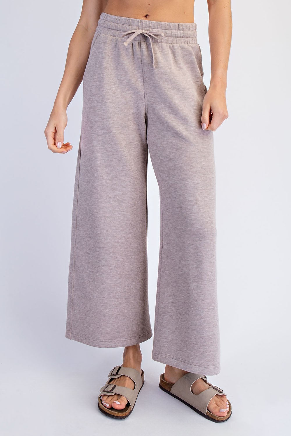 Heather Taupe Ankle Wide Leg Lounge Pants