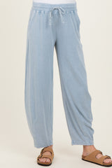 Light Blue Mineral Wash Barrel Leg Maternity Lounge Pants