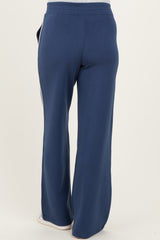 maternity wear navy blue wide-leg pants with a comfortable waistband and white side stripes