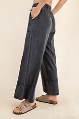 Black Mineral Wash Wide Leg Ankle Pants