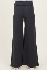 Black Mineral Wash Waffle Knit Wide Leg Maternity Pants