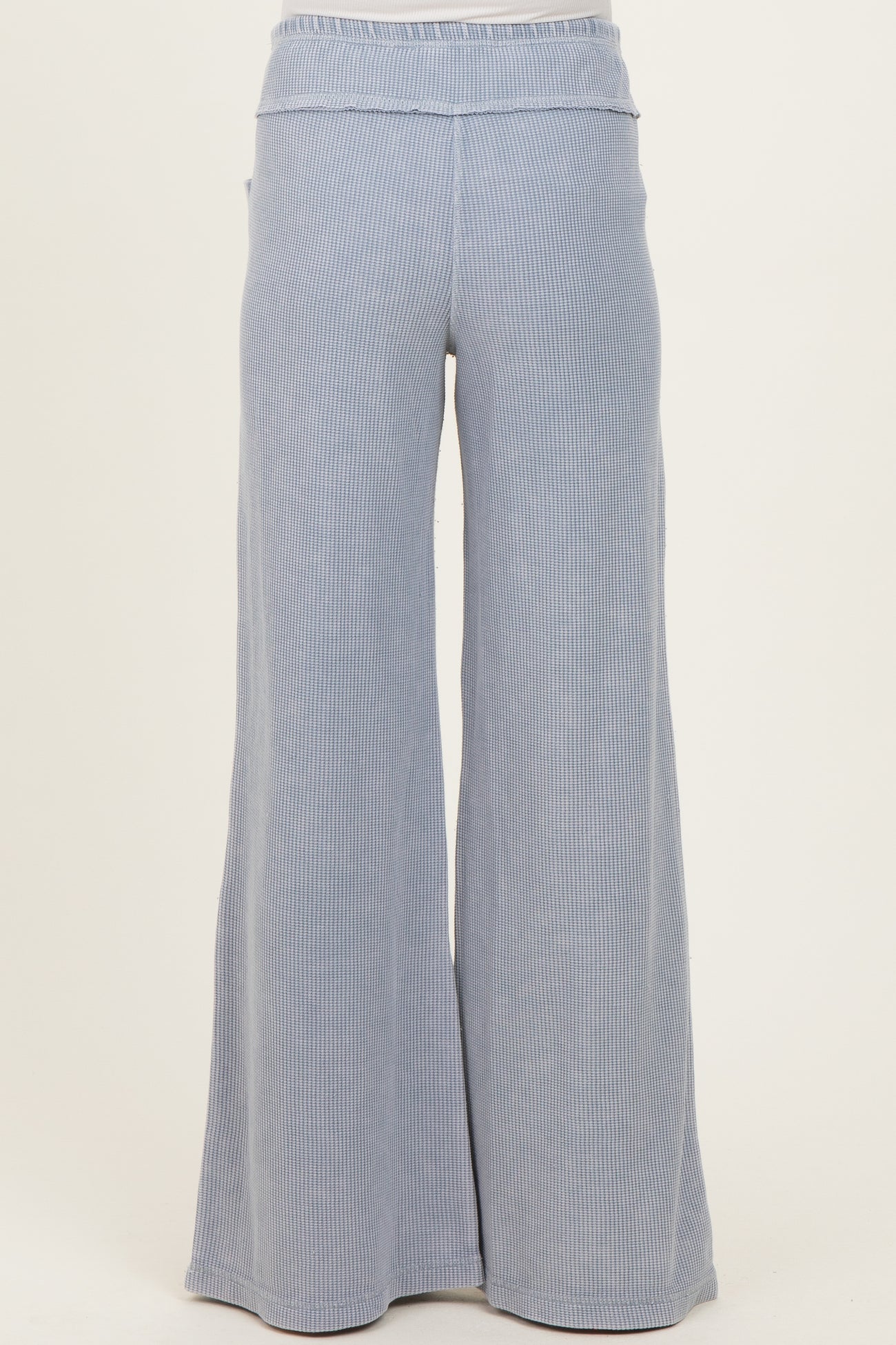 light blue ribbed wide-leg maternity pants with a comfortable waistband