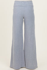 light blue ribbed wide-leg maternity pants with a comfortable waistband