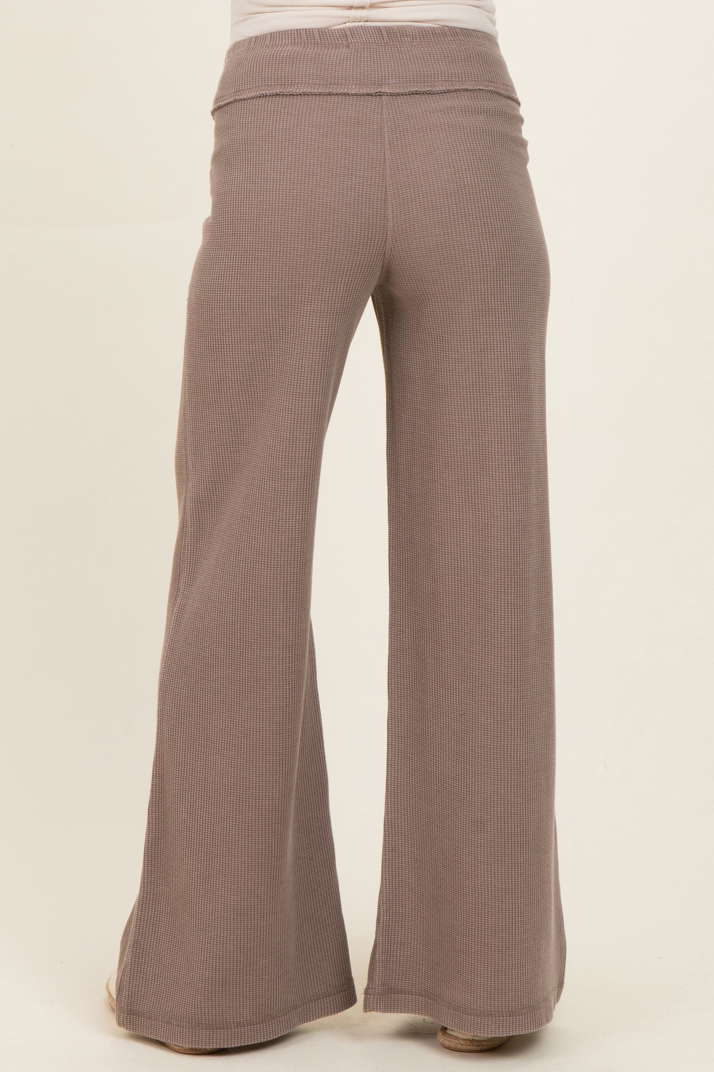 maternity wear light brown ribbed wide-leg pants viewed from the back