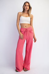 Pink Mineral Wash Waffle Knit Wide Leg Maternity Pants