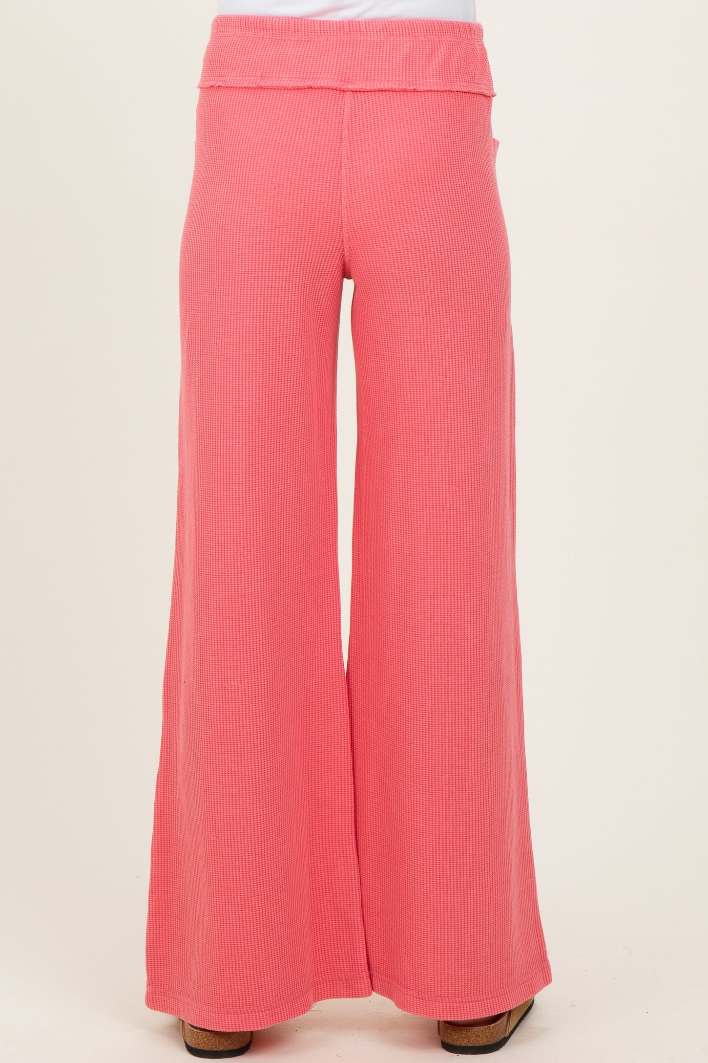 Pink Mineral Wash Waffle Knit Wide Leg Maternity Pants