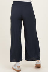 Navy Smocked Waist Ankle Wide Leg Maternity Pants