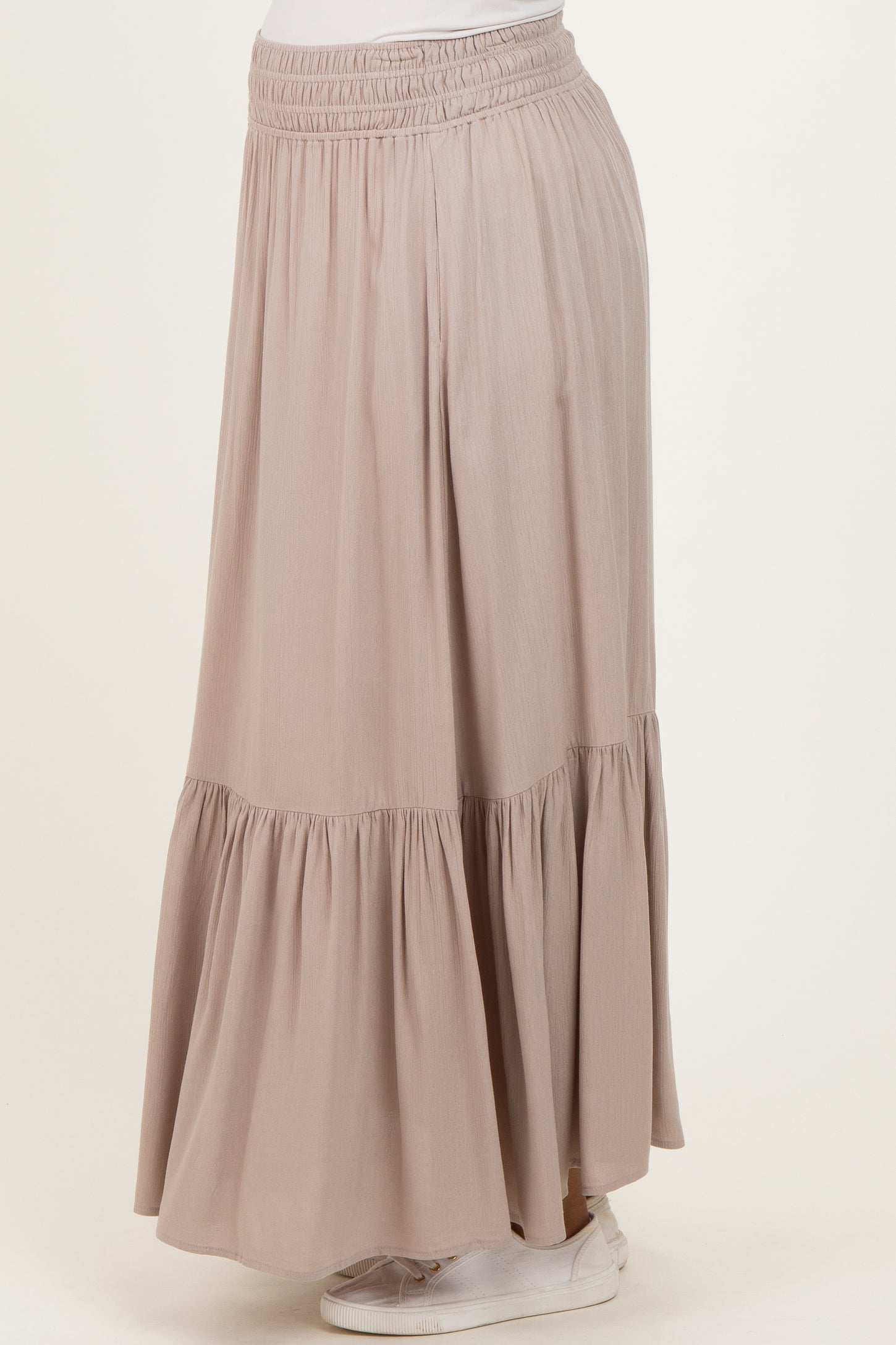 Sand Smocked Waist Button Detail Maternity Maxi Skirt