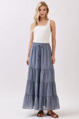 Denim Blue Tiered Drawstring Maternity Maxi Skirt