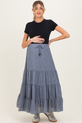 Denim Blue Tiered Drawstring Maternity Maxi Skirt